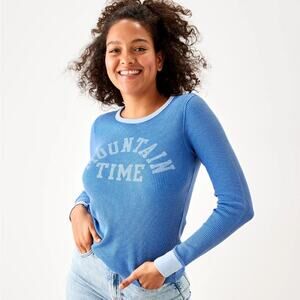 American Eagle Mountain Time Blue Waffle Knit Thermal Long Sleeve Top Medium